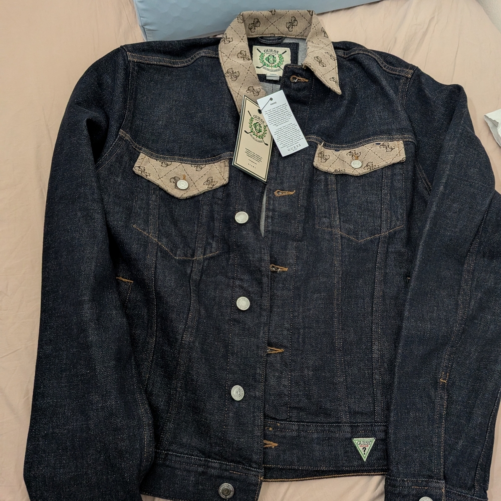 Men's Guess Dillon Denim Jacket Brand New with Patterned Collar Medium